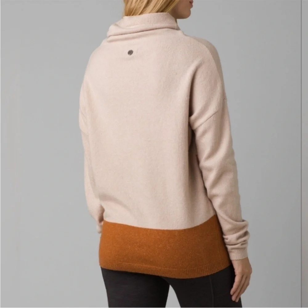 Prana Frosted Pine Beige/Orange Mock Neck Pullover Knit Granola Girl Sweater